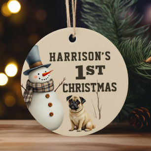 Pug Puppy Heart smälter första jul Julgransprydnad Keramik