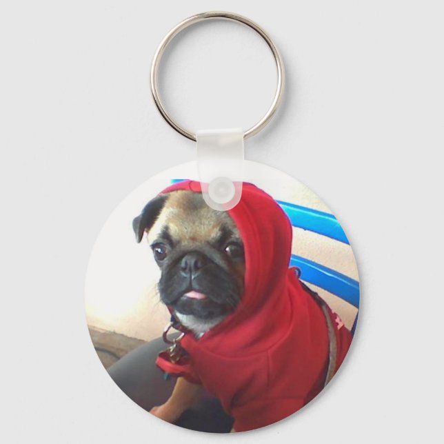 Pug Puppy Hoodie Keychain Nyckelring (Framsida)
