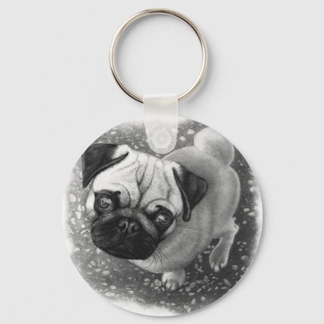 Pug Puppy Hund Art Nyckelring (Framsida)