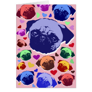 Pug Puppy Hund Hearts Mönster Hälsningskort