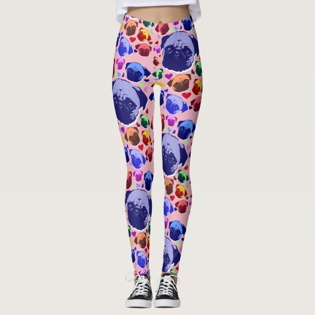 Pug Puppy Hund Hearts Mönster Leggings (Framsida)