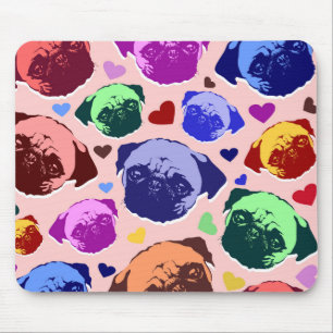 Pug Puppy Hund Hearts Mönster Musmatta