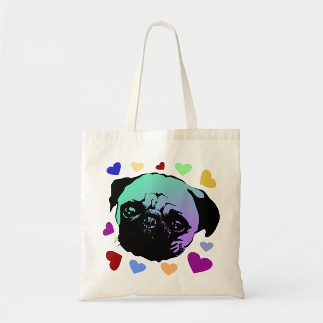 Pug Puppy Hund Hearts Tygkasse (Framsidan)