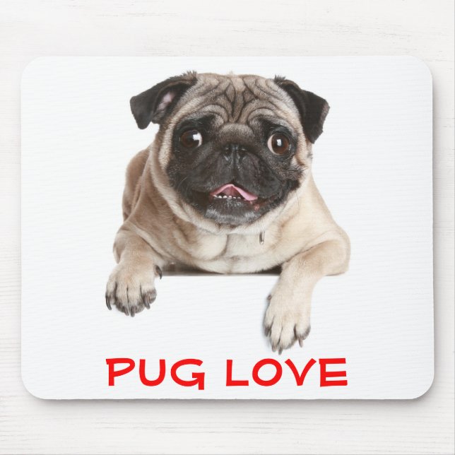 Pug Puppy-Hund i Kärlek-stift ut Tunga-Mousepad Musmatta (Framsidan)