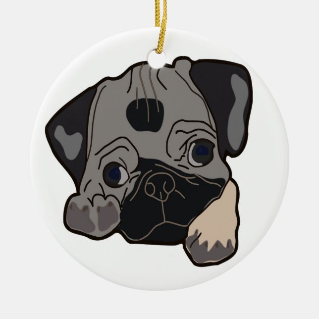 PUG PUPPY HUND JULGRANSPRYDNAD KERAMIK (Framsidan)