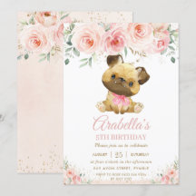 Pug Puppy Hund  Rosa Blommigt Girl Birthday