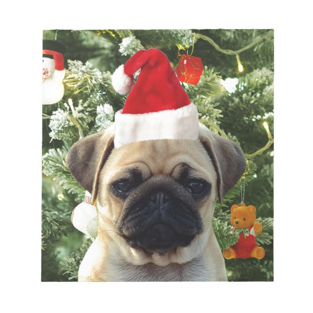 Pug Puppy Julgran Ornaments Snögubbe Anteckningsblock (Framsida)