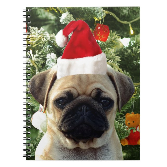 Pug Puppy Julgran Ornaments Snögubbe Anteckningsbok (Framsidan)