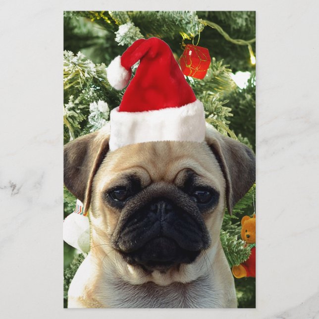 Pug Puppy Julgran Ornaments Snögubbe Brevpapper (Framsida)