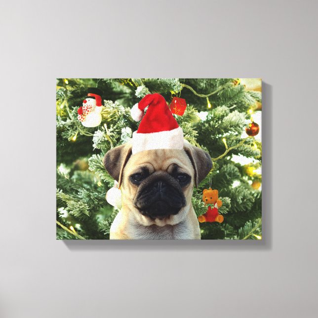 Pug Puppy Julgran Ornaments Snögubbe Canvastryck (Framsida)