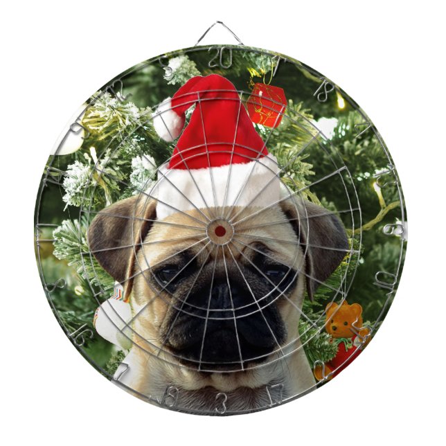 Pug Puppy Julgran Ornaments Snögubbe Darttavla (Framsidan)