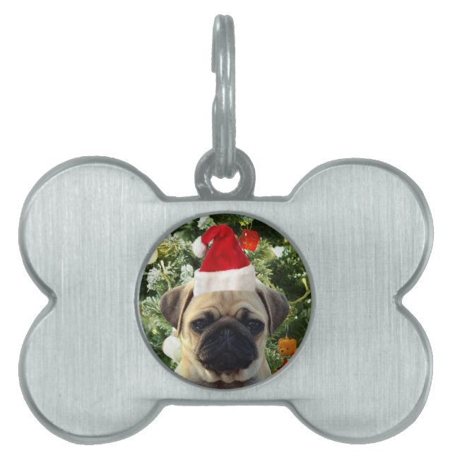 Pug Puppy Julgran Ornaments Snögubbe ID-bricka Husdjur (Framsidan)