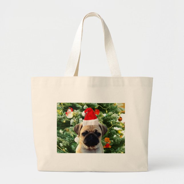 Pug Puppy Julgran Ornaments Snögubbe Jumbo Tygkasse (Framsidan)