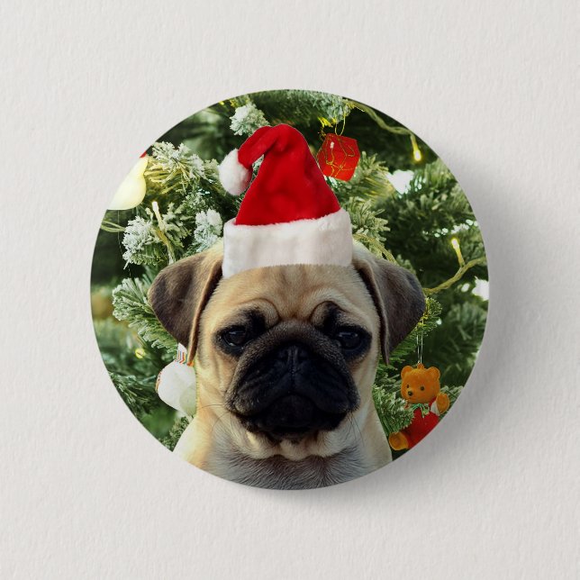 Pug Puppy Julgran Ornaments Snögubbe Knapp (Framsida)