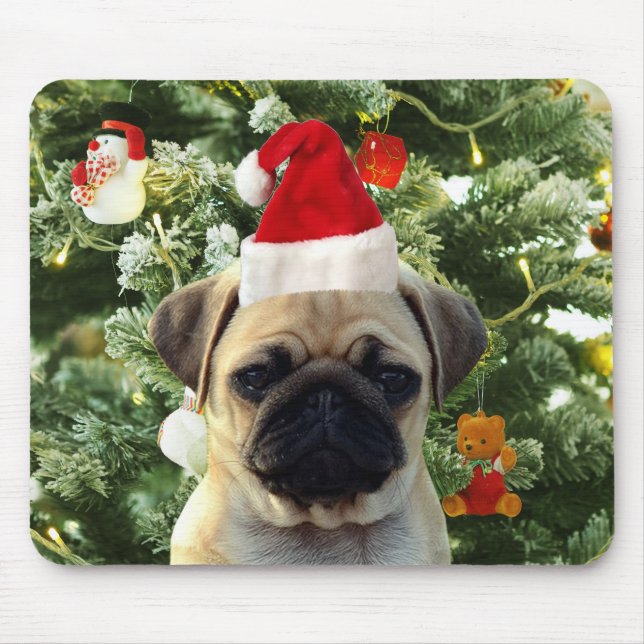 Pug Puppy Julgran Ornaments Snögubbe Musmatta (Framsidan)