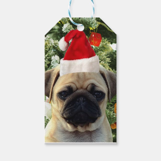 Pug Puppy Julgran Ornaments Snögubbe Presentetikett (Framsidan)