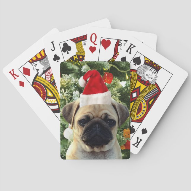 Pug Puppy Julgran Ornaments Snögubbe Spel Kort (Baksidan)