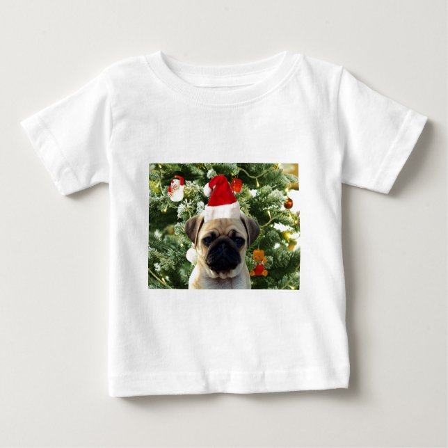 Pug Puppy Julgran Ornaments Snögubbe T Shirt (Framsida)