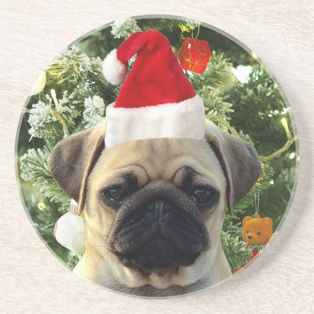 Pug Puppy Julgran Ornaments Snögubbe Underlägg Sandsten (Framsidan)