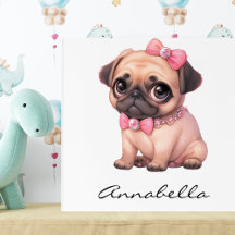 Pug Puppy med eget namn för Rosa Bow Illustration