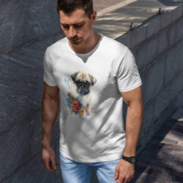 Pug Puppy Pet Watercolor Flower T Shirt