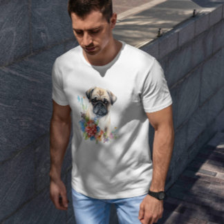 Pug Puppy Pet Watercolor Flower T Shirt
