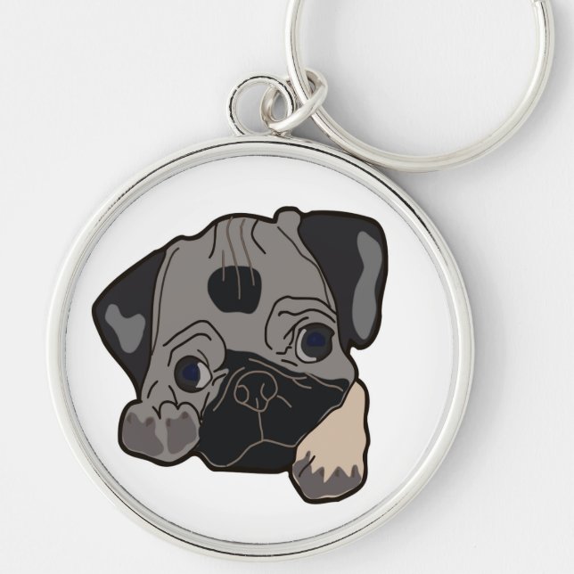 PUG PUPPY RUND SILVERFÄRGAD NYCKELRING (Framsidan)