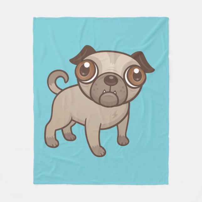 Pug Puppy Tecknad Fleecefilt (Framsidan)