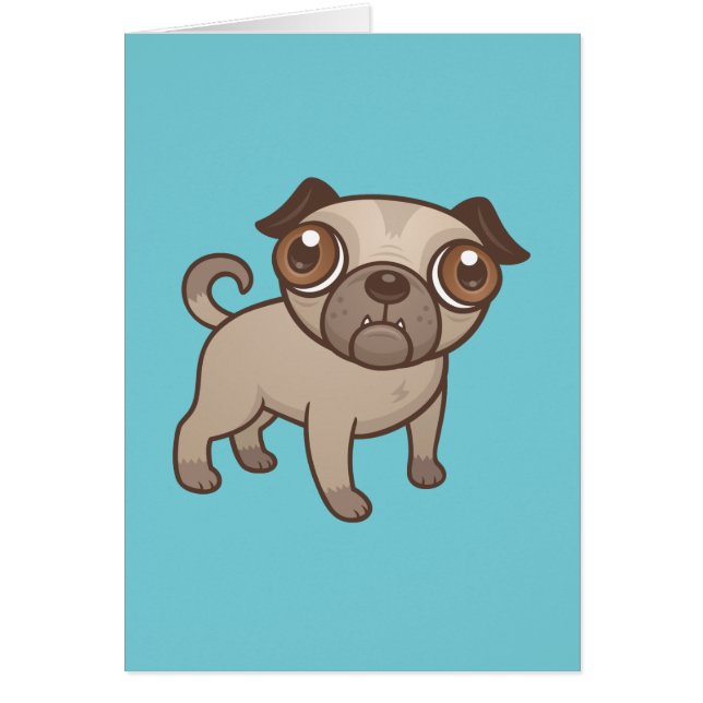 Pug Puppy Tecknad Hälsningskort (Framsidan)