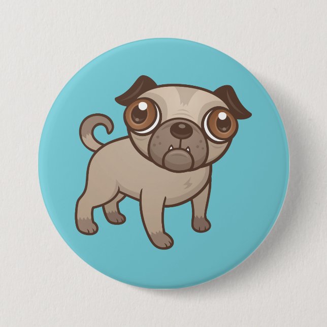 Pug Puppy Tecknad Knapp (Framsida)