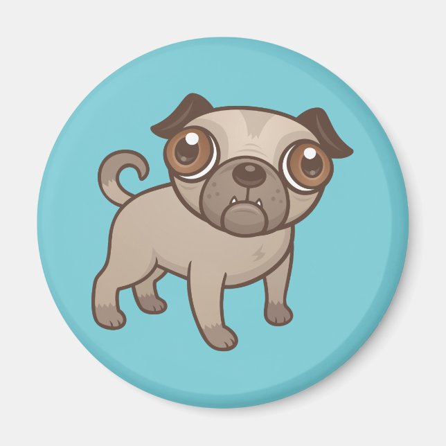 Pug Puppy Tecknad Magnet (Framsidan)