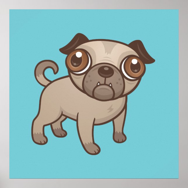 Pug Puppy Tecknad Poster (Framsidan)