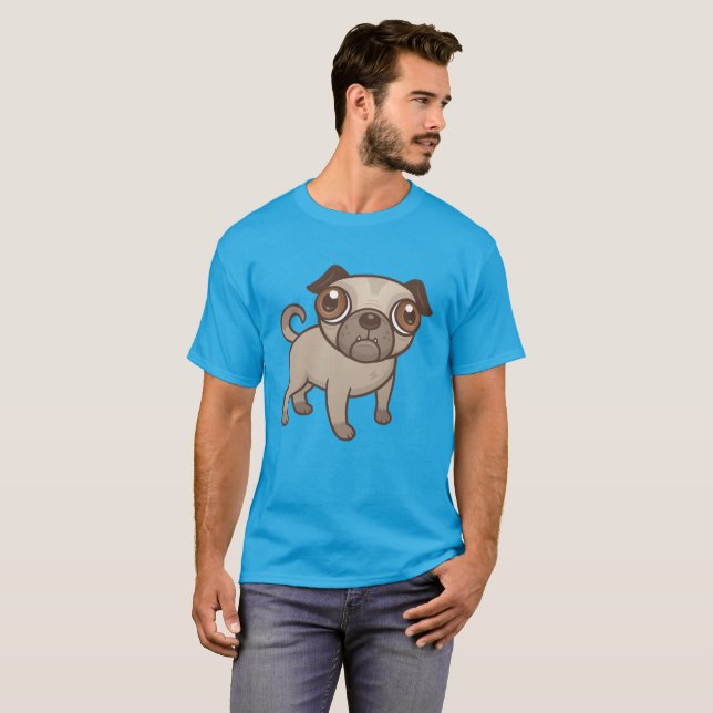 Pug Puppy Tecknad T Shirt (Hel framsida)