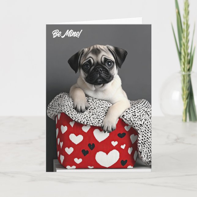 Pug Puppy Valentine Card Tack Kort (Framsida)