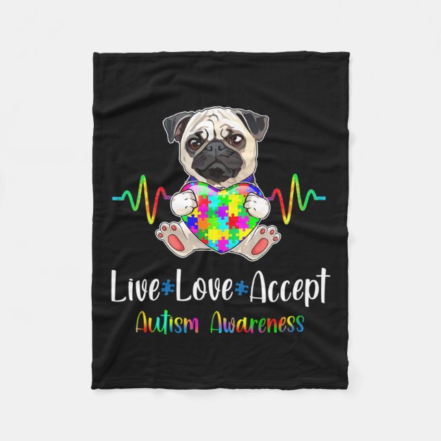 Pug Puzzle Biet Live Kärlek tar emot autismmedvete Fleecefilt (Framsidan)