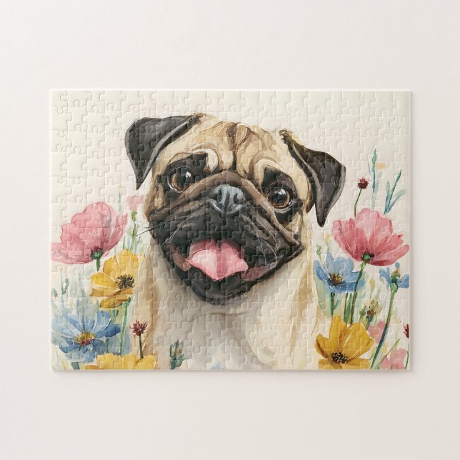 Pug Puzzle – Watercolor Pussel (Horisontell)