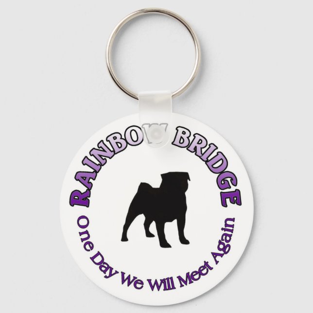 PUG RAINBOW BRIDGE SYMPATHY KEYCHAIN - HUND PET NYCKELRING (Framsida)