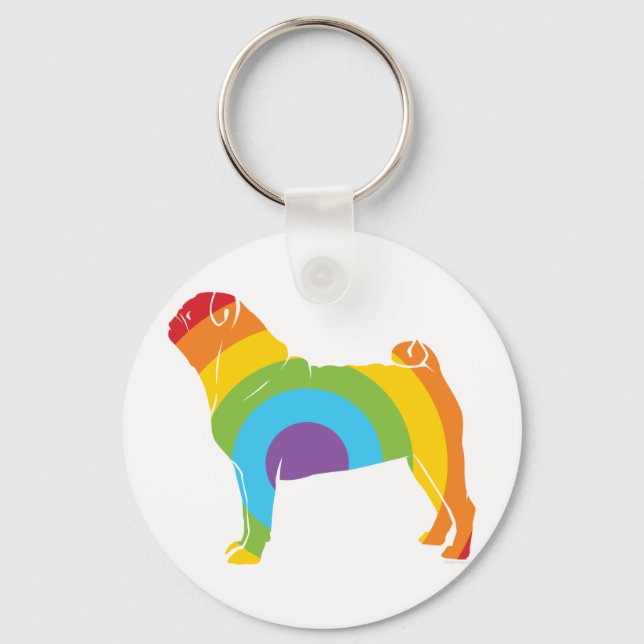 Pug Rainbow Connection! Nyckelring (Framsida)