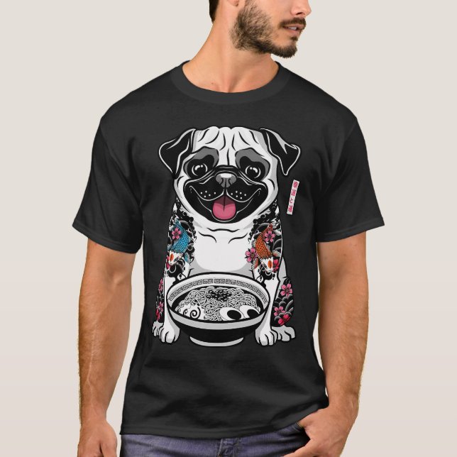 Pug-ramen med japansk tatuering t shirt (Framsida)