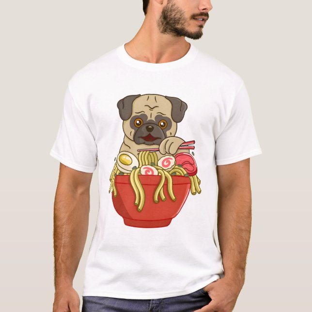 Pug Ramen T Shirt (Framsida)