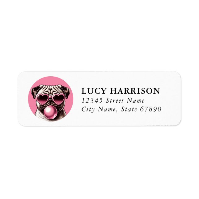 Pug Return Address Labels Returadress Etikett (Framsidan)