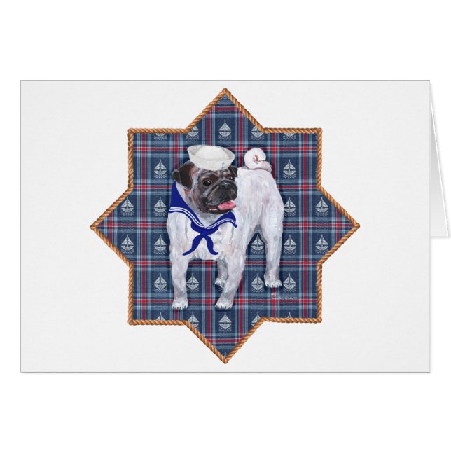 Pug Sailor Hälsningskort (Framsidan Horizontal)