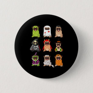 Pug-samling Glad Pugoween Halloween Spöklik Kos Knapp
