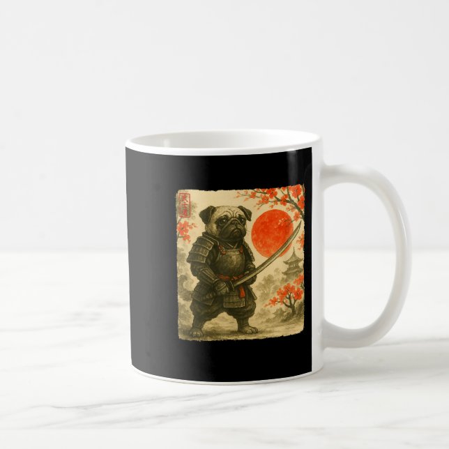 Pug Samurai Japanese Warrior Costume Sumi-e Art Fu Kaffemugg (Höger)