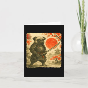 Pug Samurai Japansk Krigarkostym Sumi-e Konst Fu Kort