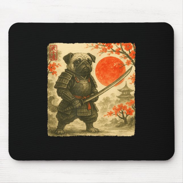 Pug Samurai Japansk Krigarkostym Sumi-e Konst Fu Musmatta (Framsidan)