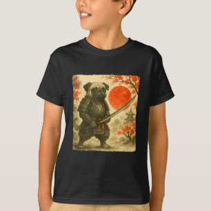 Pug Samurai Japansk Krigarkostym Sumi-e Konst Fu T Shirt