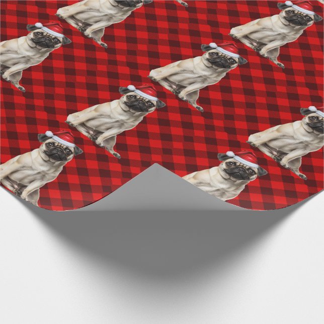 Pug Santa Dog Holiday Red Buffalo Plaid Christmas Presentpapper (Hörn)