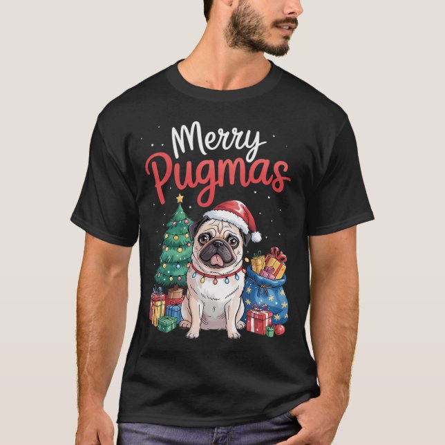 Pug Santa Glad Pugmas Jul Pyjamas Kvinnor Barn T Shirt (Framsida)
