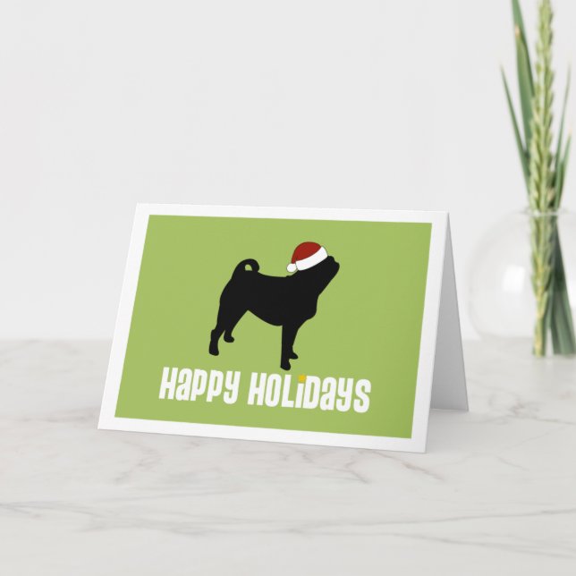 Pug Santa Hat Helgkort (Framsida)